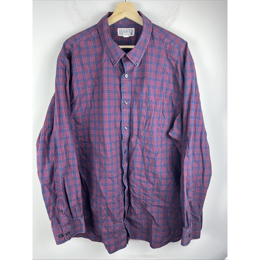 Duluth Trading Co Men's 2XL Maroon Navy Plaid Long Sleeve Button Down Shirt